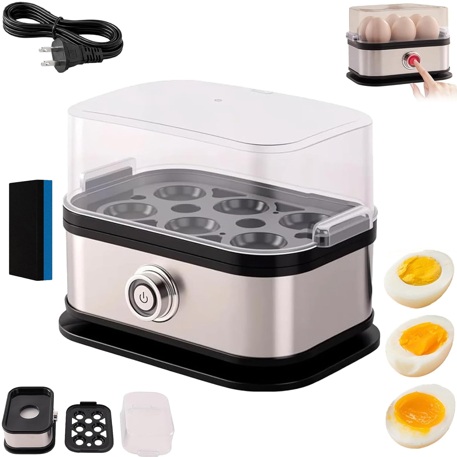Multifunctional Egg Steamer with Clear Lid, Smart Egg Cooker with Auto Shut, Soft, Medium, Hard Boiled Eggs Maker, Compact 6 Egg Electric Cooker, Stainless Steel Eggs Cookers (1PC)