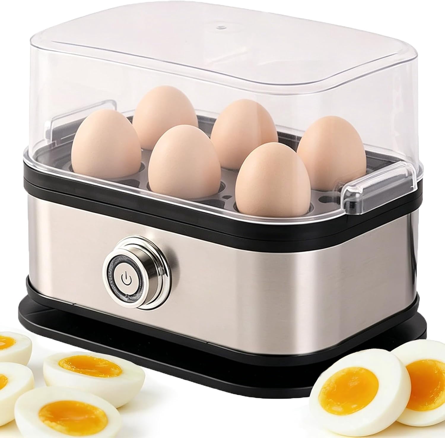 Multifunctional Egg Steamer - Electric Capacity Cooker with Clear Lid, Auto Shut Off, Poacher Omelet Tray, Stainless Steel Base Kitchen Appliance
