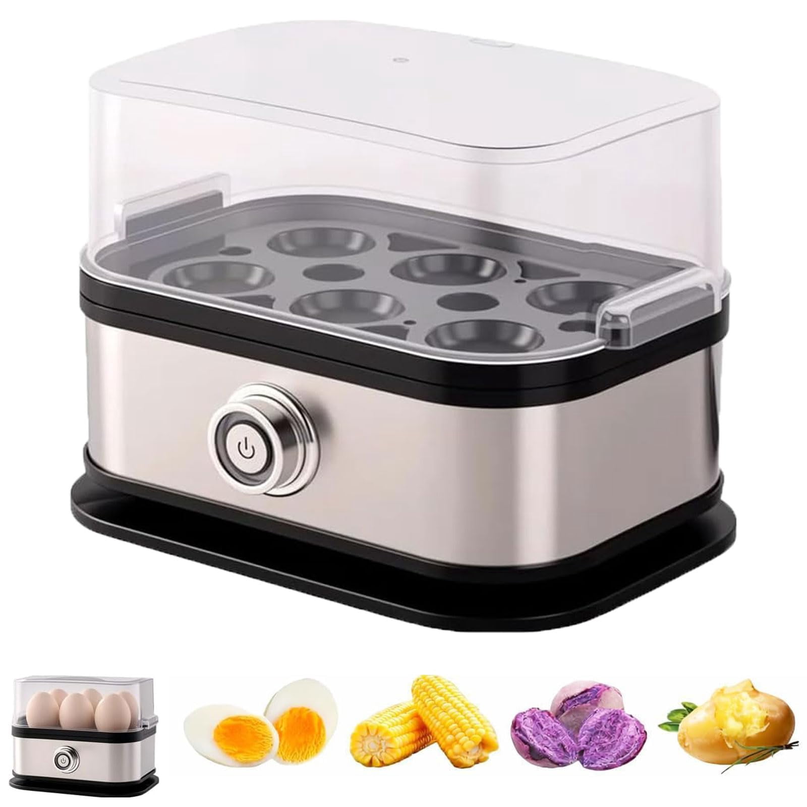 Multifunctional Egg Steamer with Clear Lid, 2026 Electric Stainless Steel Rapid Egg Cooker with 6-Egg Capacity for Soft, Medium & Hard Boiled Eggs