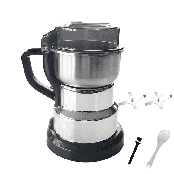 Multifunctional Electric Coffee and Spice Grinder, 15.9 oz Stainless Steel Grain Mill with 8-Blade Design and 2 Extra Blade Sets for Kitchen, Silver