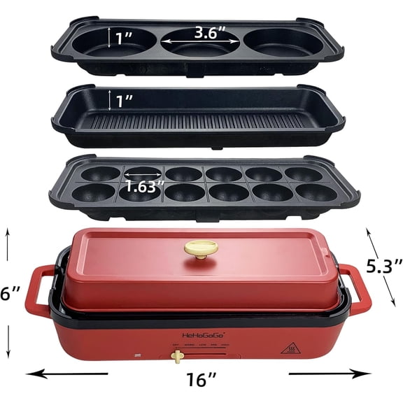 Multifunctional Electric Griddle Electric Grill Nonstick Baking Maker with 3 Interchangeable Pans For Takoyaki Cake Pop/ Mini Pancake/ Fried Steak