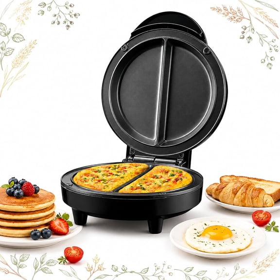 Multifunctional Electric Nonstick Breakfast Griddle, Dual Zone Flip Omelette Maker with Deep Non-Stick Plates Even Heating for Pancakes, Frittatas, Eggs & Quick Breakfasts, Easy Cleanup1Set