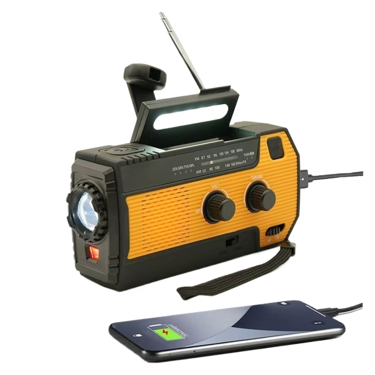 Multifunctional Emergency Radio, Hand-cranked Generator, Solar Charging, Outdoor Lighting, Disaster Prevention