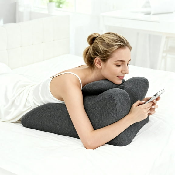Multifunctional Ergonomic Wedge Pillow with Spinal Posture Support,Memory Foam Wedge Pillow with 40° Angle Tilt Design,Prone Pillow with Removable Cover and Small Headrest,for Home Office,Dark Grey