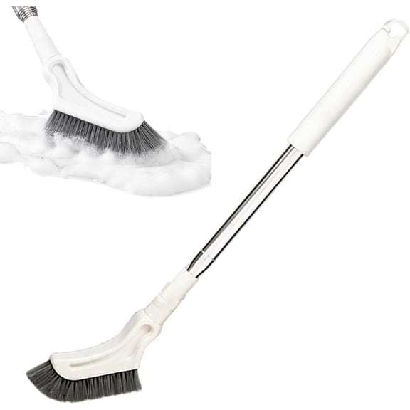 Multifunctional Extendable Long Handle Floor Scrub Brush, Curved Toilet Brush Head, 15.16"-45.28" Stainless Steel Handle, Detachable Bathroom Cleaning Brush
