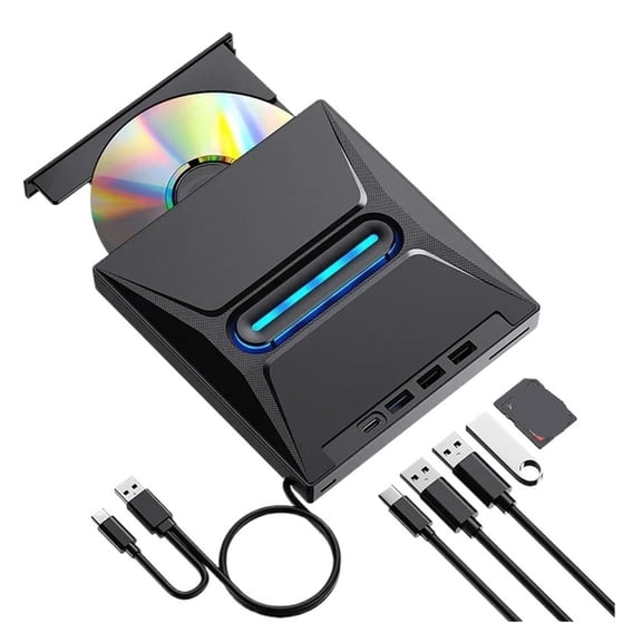 Multifunctional External Blu Ray Burner USB CD DVD +/-RW Drive with SD Card Reader Hub ,Plug & Play Portable