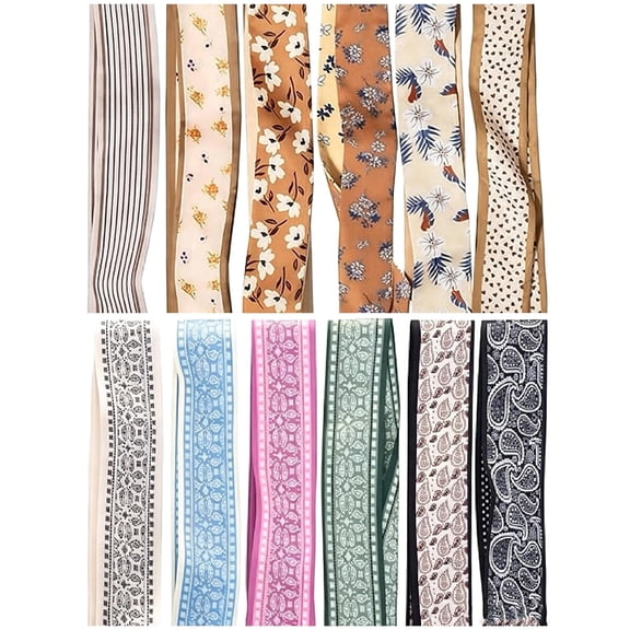 Multifunctional Fashion Accessories Set, 24-Count Skinny Silk-Like Scarves, Printed Ribbon Accessories for Handbag, Neck & Wrist, Fade-Proof