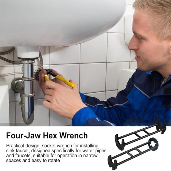 Multifunctional Faucet Installation Wrench, Sink Water Pipe Repair Tool, Easter Socket Tightener for Plumbing Maintenance & Disassembly, Universal Hand Tool for Bathroom Kitchen Sink, 2*7.9in, Black