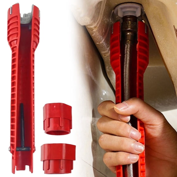 Multifunctional Faucet Wrench, Plumbing Installation Tool for Sink Faucet Angle Repair and Disassembly, 9.9 Inch Long Reach Red