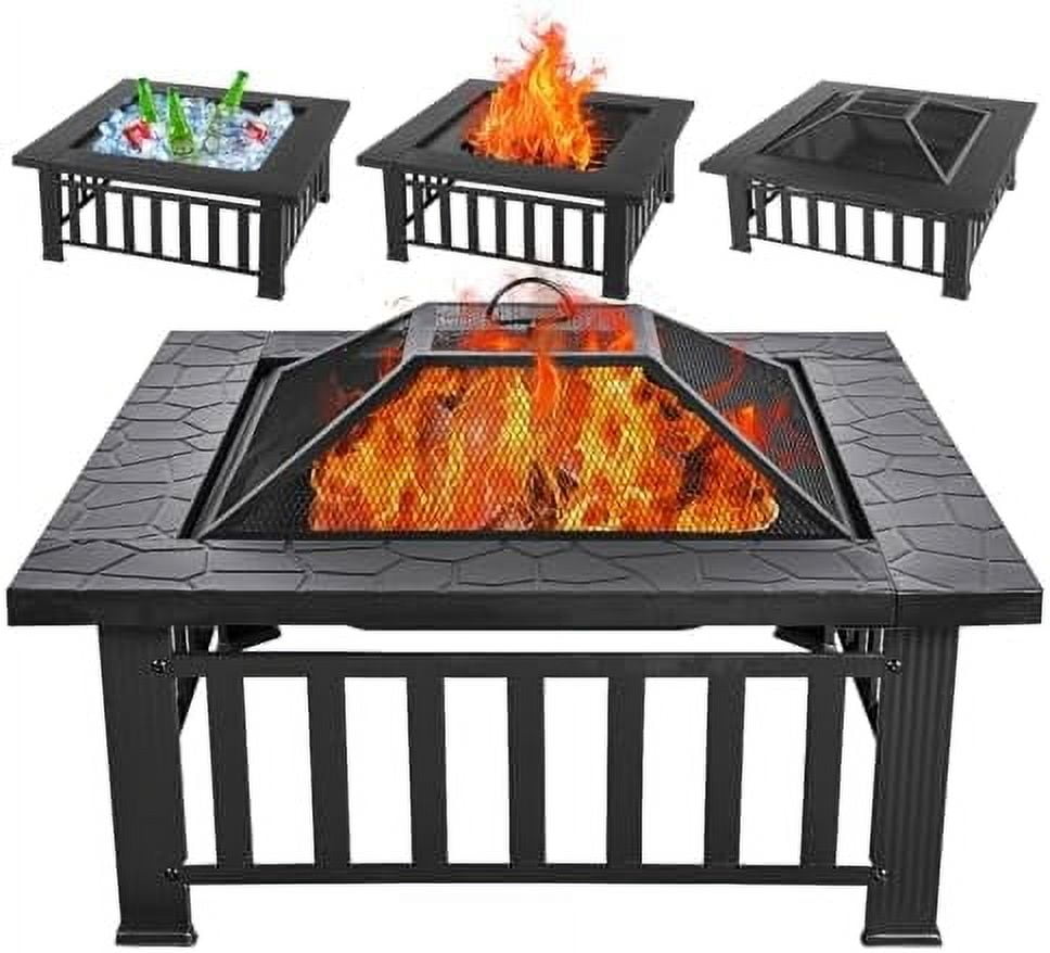 Multifunctional Fire Pit Table 32 inch Square Metal Firepit Stove Backyard Patio Garden Fireplace for Camping, Outdoor Heating, Bonfire and Picnic - Walmart.com