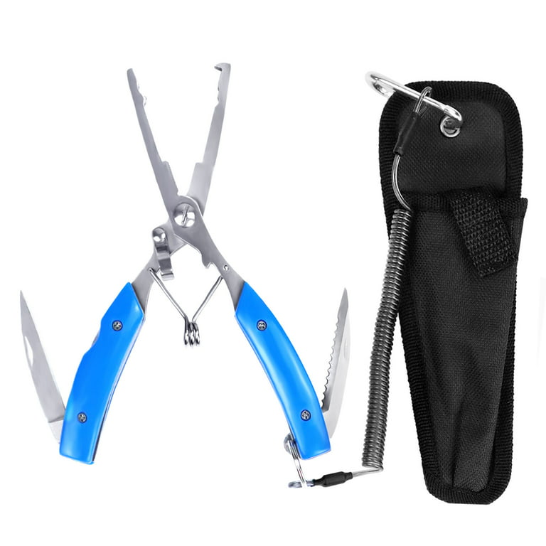 POLIWELL Multifunctional Fishing Pliers Stainless Steel Scissors Braid Cutters Split Ring Pliers Hook Remover Outdoors Fishing Tools with Sheath and Lanyard