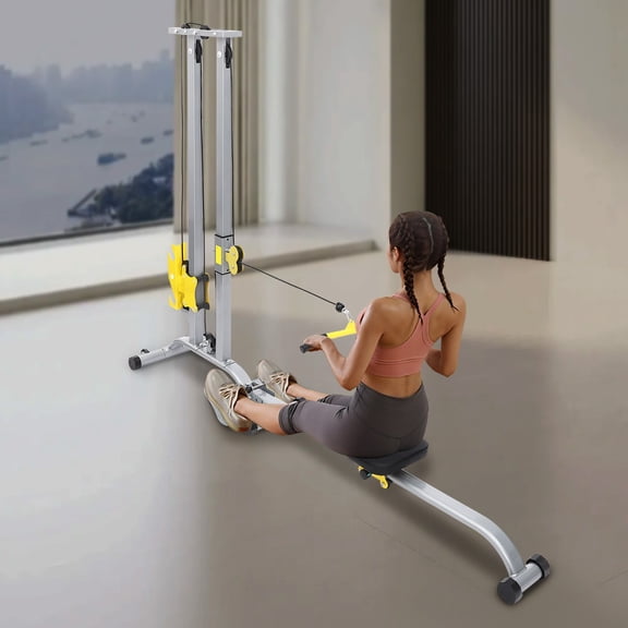 Multifunctional Fitness LAT Pull Down & Low Row Cable Machine, Plate Loaded Strength Training Home Gym System, Max Weight 220 lbs - Body Workout Bar Machine