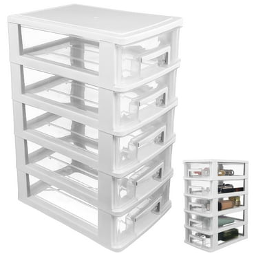 Multifunctional Five-Layer Storage Cabinet, Plastic 5 Drawer Storage Tower Storage Container with Clear Drawer, Organizer Sundries Holder-White