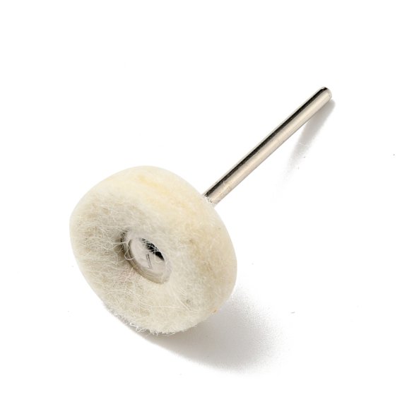 Multifunctional Flat Round Head Wool Felt Polishing Bits Mandrel Mounted Grinding Buffing Accessories with Iron Axis White