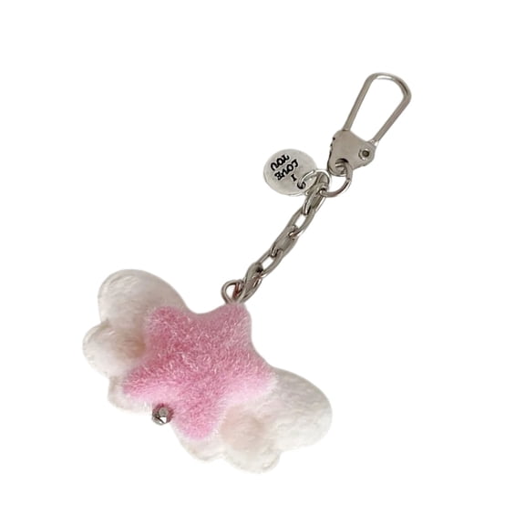 Multifunctional Flocking Keychain Soft Star Charm Winged Design Phone Bag Keys Decoration Daily Use Accessory