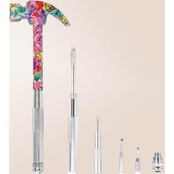 Multifunctional Floral Hammer & Screwdriver Tool Set with Claw Hammer, Slotted/Flat Head Phillips Screwdriver and Nail Puller
