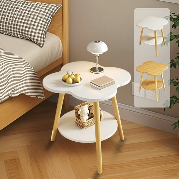 Multifunctional Flower Shaped Side Table With Storage Shelf Coffee Table Bedside Table Compact For Bedroom Living Room Study Desk Assembly Required