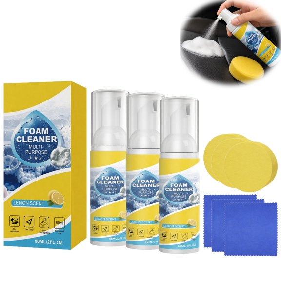 Multifunctional Foam Cleaner Foam Cleaner All Purpose for Car Interior Sofa Kitchen Bathroom 4-in-1 Multi-Enzyme Deep Cleaning Spray with Powerful Stain Removal Odor Elimination 60ml,60ml-3pcs