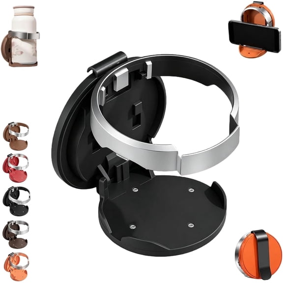 Multifunctional Foldable Car Cup Holder with Hook, 2-in-1 Foldable Clip-On Drink Holder, Universal Adjustable Space-Saving Drink Organizer for Bottles, Coffee Cups & Tumblers (E#)