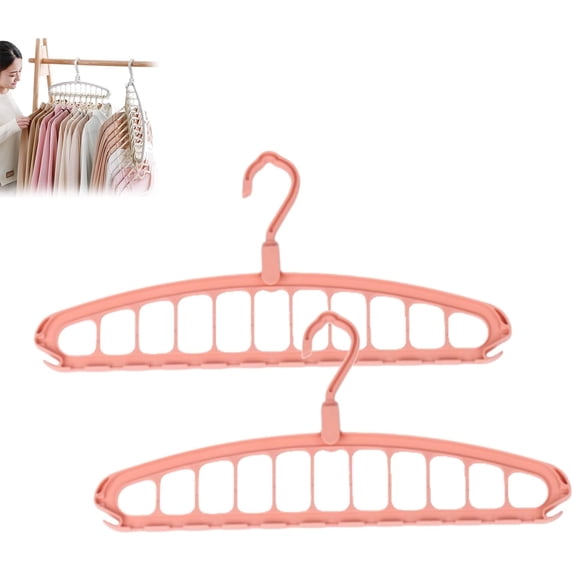 Multifunctional Foldable Clothes Hanger with 11-Hole, Multi-Functional Foldable Clothes Hanger Home, for Shirts Coats Pants, Home Dorm Travel (Pink*2)