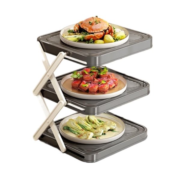 Multifunctional Foldable Vertical Plate Rack for Cabinet, Multi-Layer Dish & Prep Tray Storage Organizer, Compact Foldable Vegetable Plate Display Rack, Easy to Store