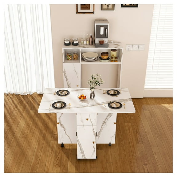 Multifunctional Folding Dining Table with Wall-Mounted Sideboard & Storage for Small Apartments(wihte)
