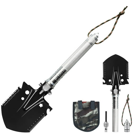 Multifunctional Folding Military Shovel, Manganese Steel Outdoor Shovel with 180° Adjustable Head for Camping, Gardening, Fishing & Car Travel