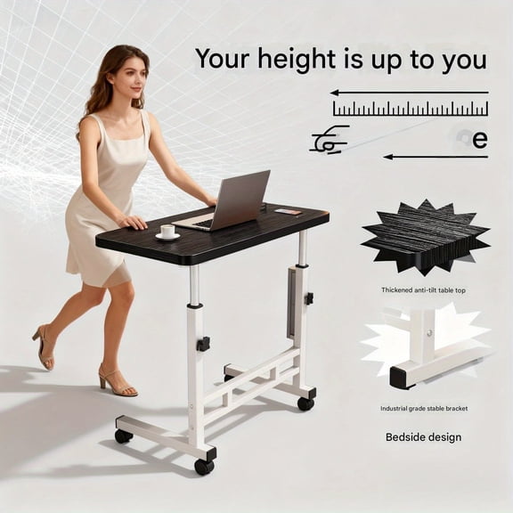 Multifunctional Folding Table with Wheels and Storage Shelf - Adjustable Height Office Computer Desk, Laptop Desk - Perfect for Study, Outdoor Office, Living Room, and Bedroom