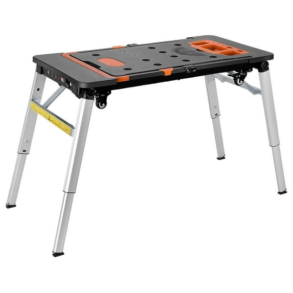 Multifunctional Folding Work Table, 7 in 1 Work Benches for Garage, as Portable Workbench, Sawhorse, Scaffold, Platform, Car Creeper, Dolly and Hand Truck, with 4 Wheels