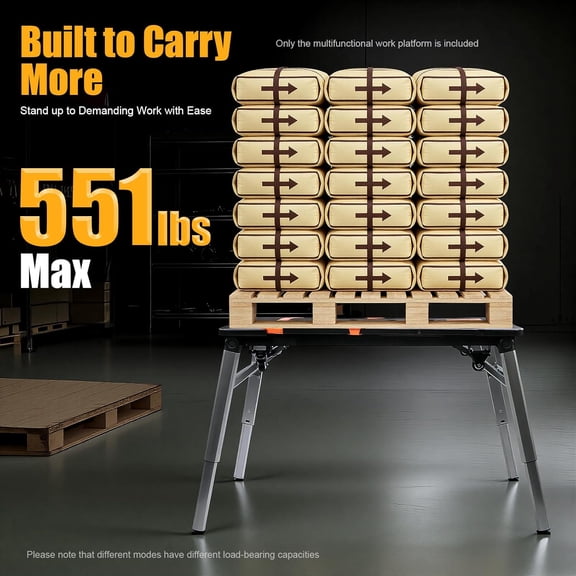 Multifunctional Folding Workbench Table, 7 in 1 Garage Work Benches with Detachable Tool Tray and Wheels, Portable Sawhorse Work Table for Automotive Repair, Construction, Woodworking