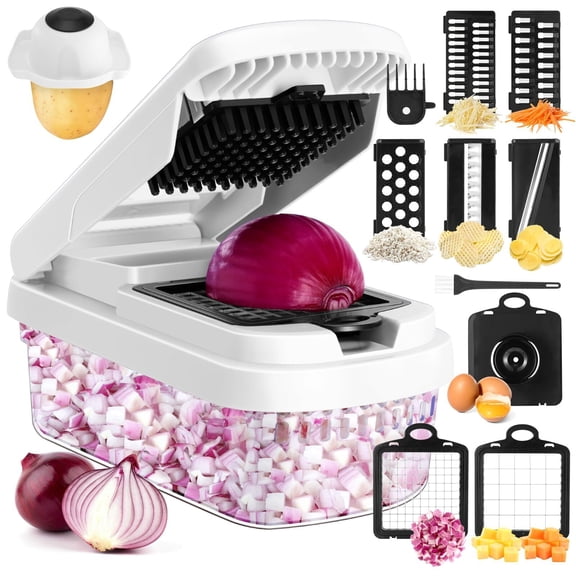 Multifunctional Food Chopper,15 piece set Professional Onion Chopper with,Vegetable Cutter with Container for Salad,Potato,Carrot,and Garlic,Egg Separator; Essential Kitchen Tool
