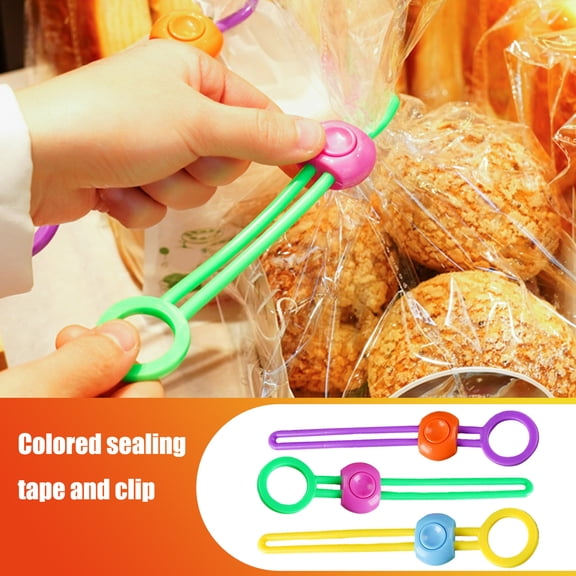 Multifunctional Food Sealing Clip with Band - Kitchen Tying Tool for Rice, Snacks & Food Storage Organization.