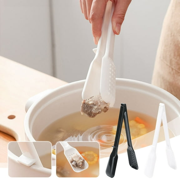 Multifunctional Food Tongs, Strainer Taste Tester Kitchen Clip, Stainless Steel Cooking Grabbing Tool for Buffet BBQ Salad Serving, Heat Resistant Versatile Utensil, White Color, 1 Piece