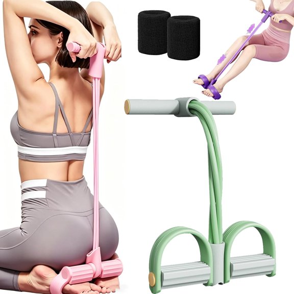 Multifunctional Foot Pedal Resistance Assistance Expander Chest Leg Band,3-in-1 Pedal Resistance Band with Handles,4-Tube Exercise Pedal Tension Rope Bands,for Home Full Body Exercise