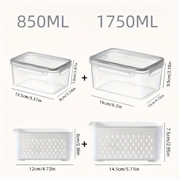 Multifunctional Fridge Storage Container with Strainer Leakproof Food Saver Box with Colander for Fruits, Vegetables, and Grains, BPA-Free Kitchen Organizer
