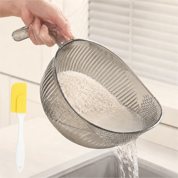 Multifunctional Fruit and Rice Washing Bowl - With Strainer and Handle, Premium Kitchen Strainer with Bonus Silicone Scraper, Perfect for Rinsing Grains, Vegetables and Fruits (Gray*1pc)