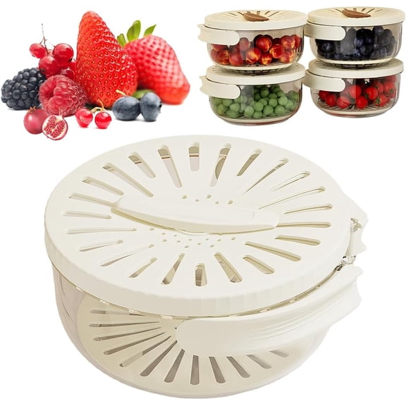 Multifunctional Fruit and Vegetable Washing Bowl, 2025 New Fruit Strainer Container with Lid, Fruit Drainer Container with Handle, Suitable for Washing Berry and Vegetables (White)
