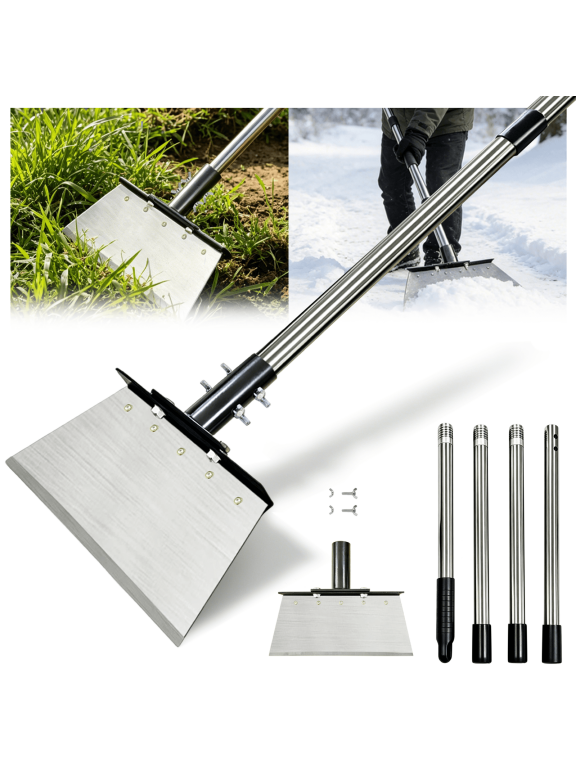 Multifunctional Garden Cleaning Shovel, Heavy Duty Steel Flat Shovel with 59" Adjustable Handle, Snow Ice Scraper, Outdoor Spade Tool for Weeding, Lawn Edging, Digging, Ice Removal
