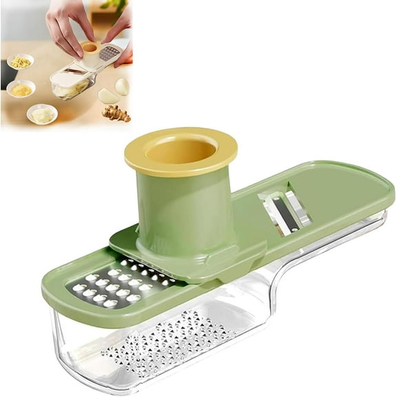 Multifunctional Mini Garlic Grinder, 3 in 1 Mini Garlic Slicer Super Thin with Hand Guard, Vegetable Garlics Ginger Grind, Slice and Shred Mandoline Cutter with Container for Kitchen Tool