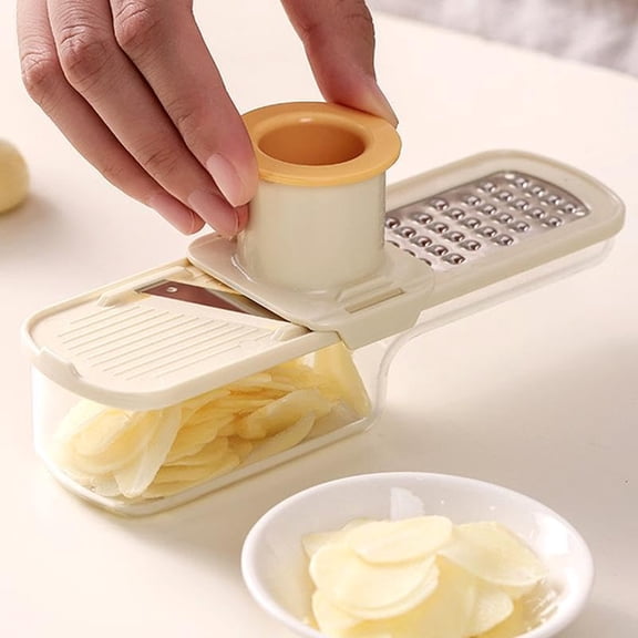 YQ 3 in 1 Garlic Ginger Slicer Grater Mincer, Handheld Multi-purpose Vegetable Cutter with Storage Container & Hand Guard, Stainless Steel Blade Mini Food Chopper for Onion, Potato, Spices