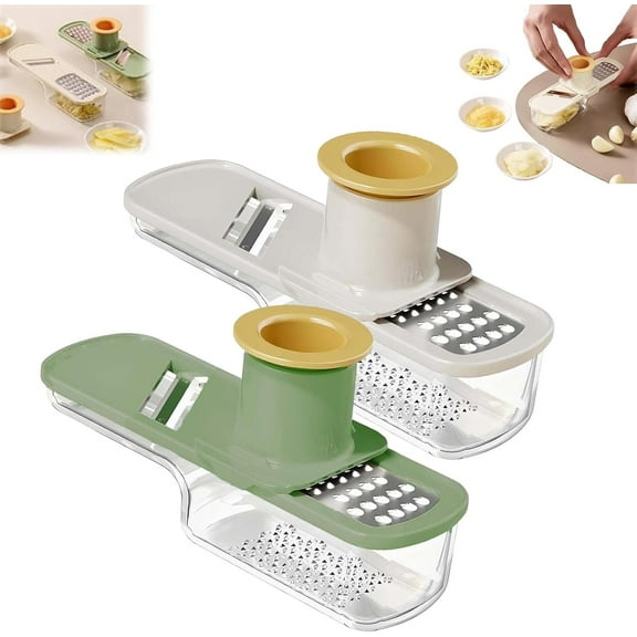 Multifunctional Garlic Grinder, Garlic Slicer Super Thin, Mini Garlics Slicer with Container with Hand Guard, Easy to Use and Clean for Kitchen, for Ginger Chili Grinding (Mix)