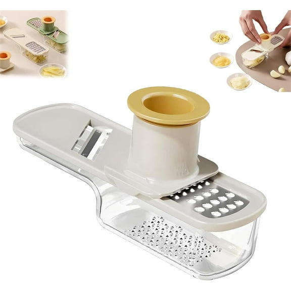Multifunctional Garlic Grinder, Garlic Slicer Super Thin, Mini Garlics Slicer with Container with Hand Guard, Easy to Use and Clean for Kitchen, for Ginger Chili Grinding (White)