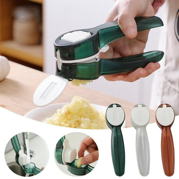 Multifunctional Garlic Press and Slicer - Manual Garlic Mincer and Ginger Masher with Cleaning Tool