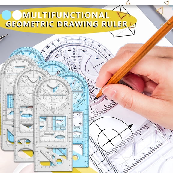 Multifunctional Geometric Rulers Comprehensive Graph Template Bend Resistant Plastic Material Unified Metric Unit Setting Math*1pc