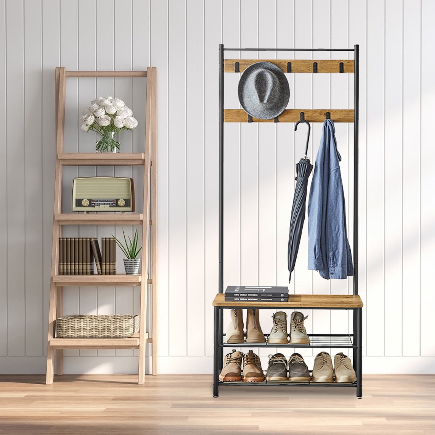 Multifunctional Hall Tree with Shoe Bench, 60 Inch Entryway Storage ...