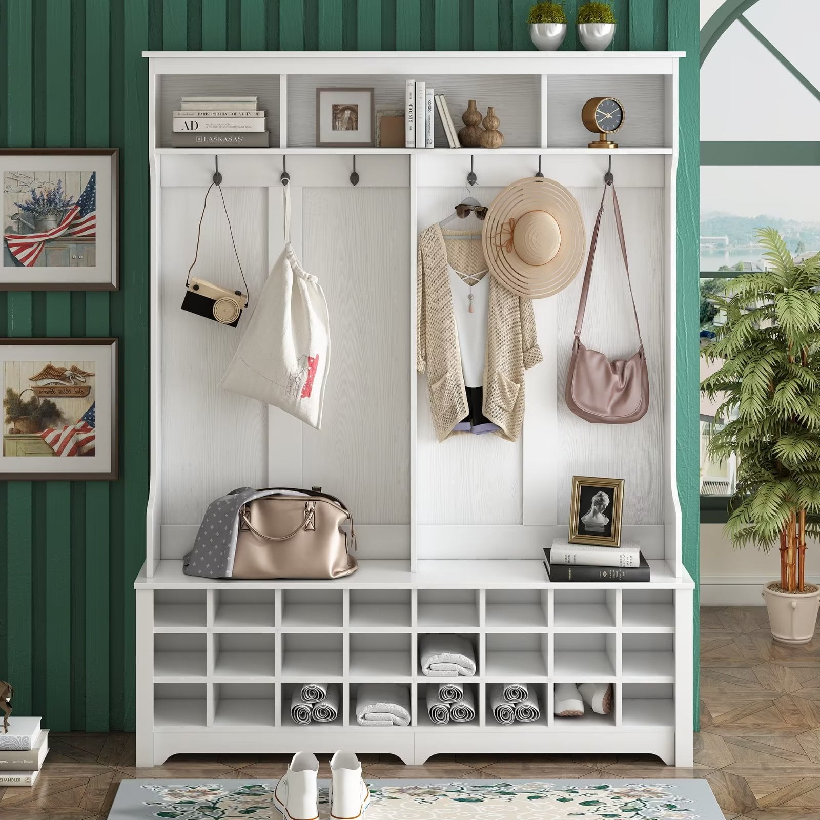 Small coat rack bench deals