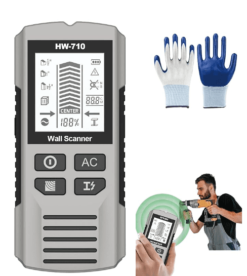 Multifunctional Handheld Metal & Wall Detector, 5 in 1 Stud Finder Scanner, Portable Wire Pipe Power Scanner, HD LCD Display and Audio Alarm, Suitable for Detecting Metal, Cables, Wood (Silver)