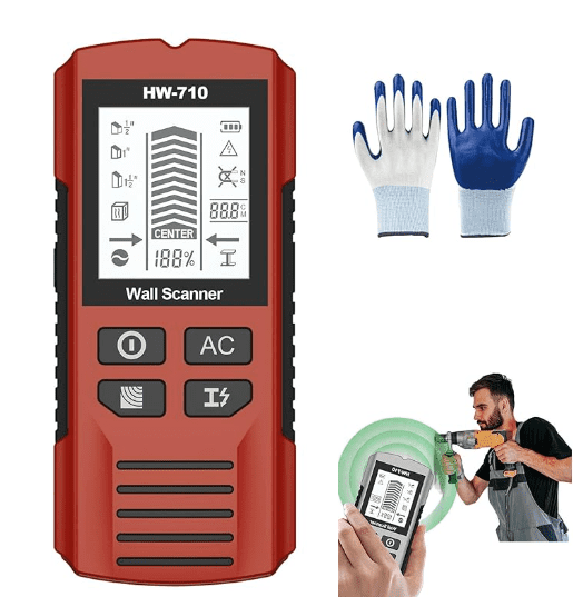 Multifunctional Handheld Metal & Wall Detector, 5 in 1 Stud Finder Scanner, Portable Wire Pipe Power Scanner, HD LCD Display and Audio Alarm, Suitable for Detecting Metal, Cables, Wood (Red)