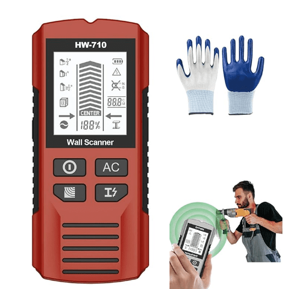Multifunctional Handheld Metal & Wall Detector, 5 in 1 Stud Finder Scanner, Portable Wire Pipe Power Scanner, HD LCD Display and Audio Alarm, Suitable for Detecting Metal, Cables, Wood (Red)