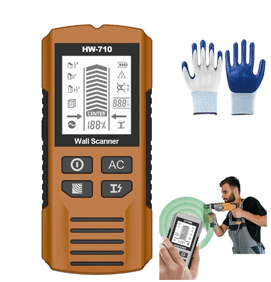 Multifunctional Handheld Metal & Wall Detector, 5 in 1 Stud Finder Scanner, Portable Wire Pipe Power Scanner, HD LCD Display and Audio Alarm, Suitable for Detecting Metal, Cables, Wood (Brown)